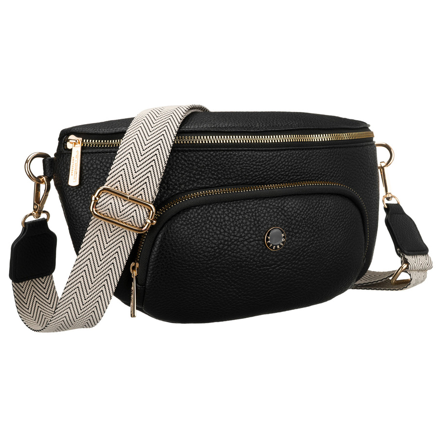 Čierna mestská dámska ľadvinka z ekologickej kože s viacerými vreckami