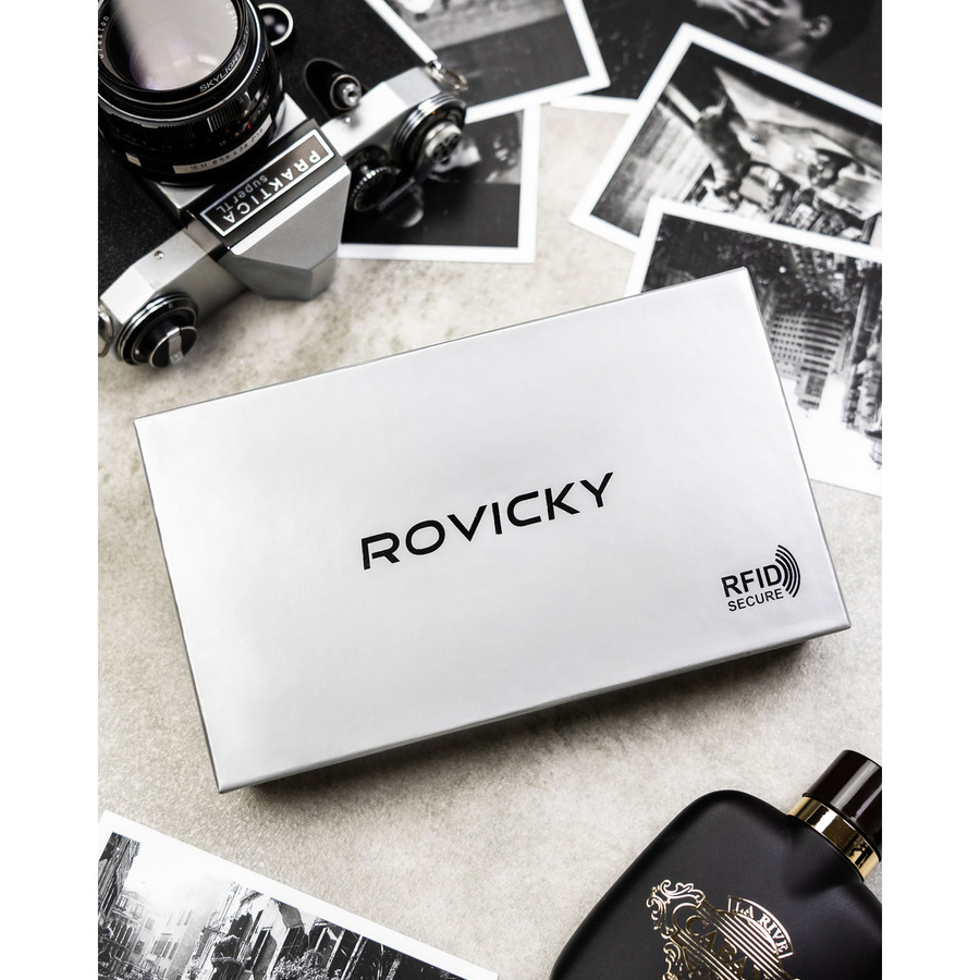 Skórzana, czarna saszetka męska z systemem RFID - Rovicky