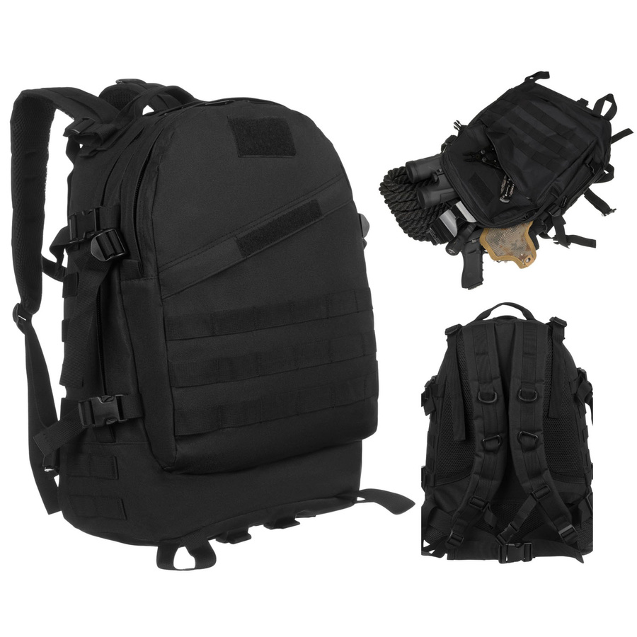 Čierny trojkomorový vojenský taktický ruksak 40L s MOLLE systémom – Peterson