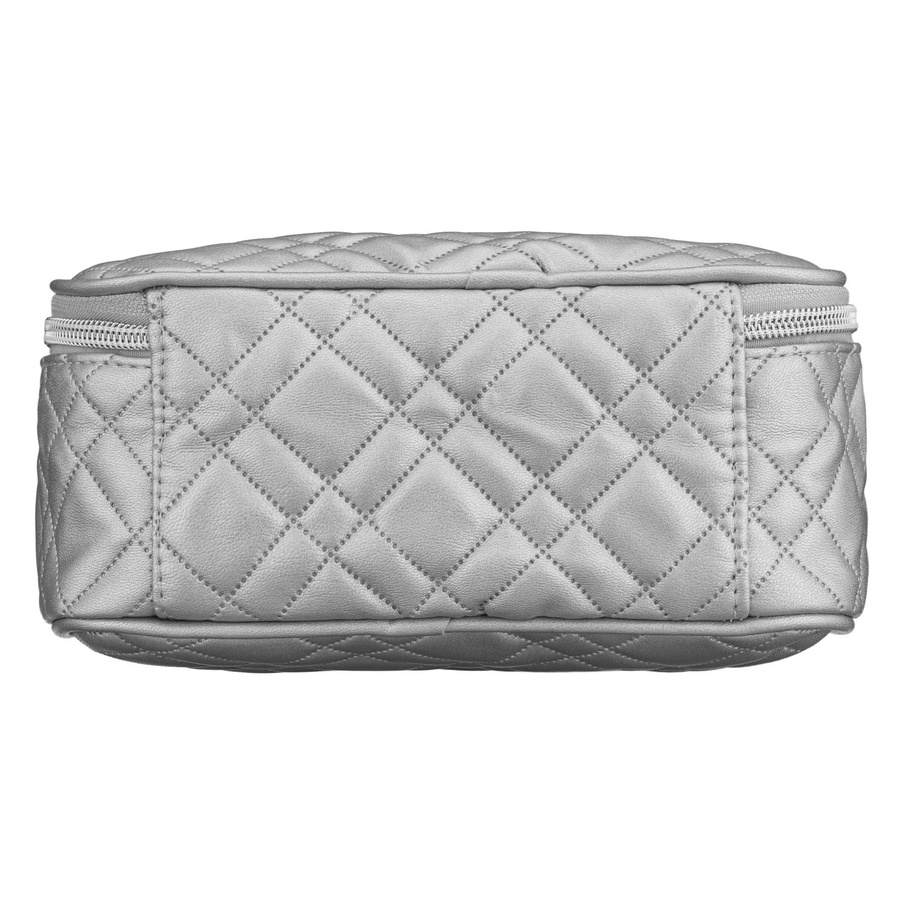 Jednokomorowa, srebrna kosmetyczka z tkaniny syntetycznej zamykana suwakiem - Peterson