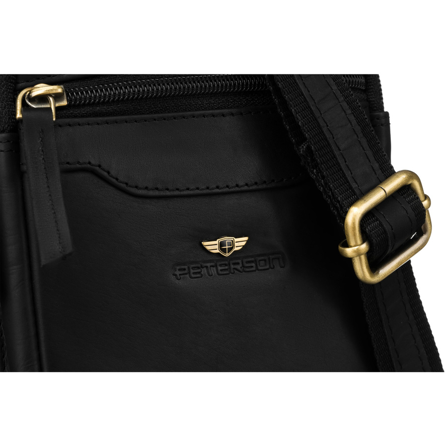 Czarna torba męska ze skóry naturalnej z saszetką w zestawie - Peterson