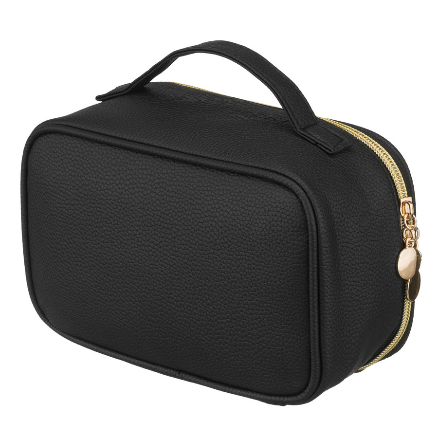 Czarna, praktyczna kosmetyczka ze skóry ekologicznej zamykana suwakiem - Rovicky
