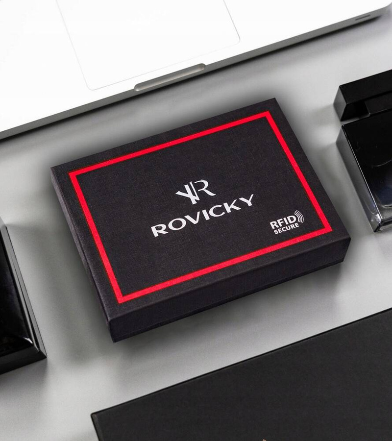 Duży, skórzany portfel męski z systemem RFID bez zapięcia zewnętrznego - Rovicky