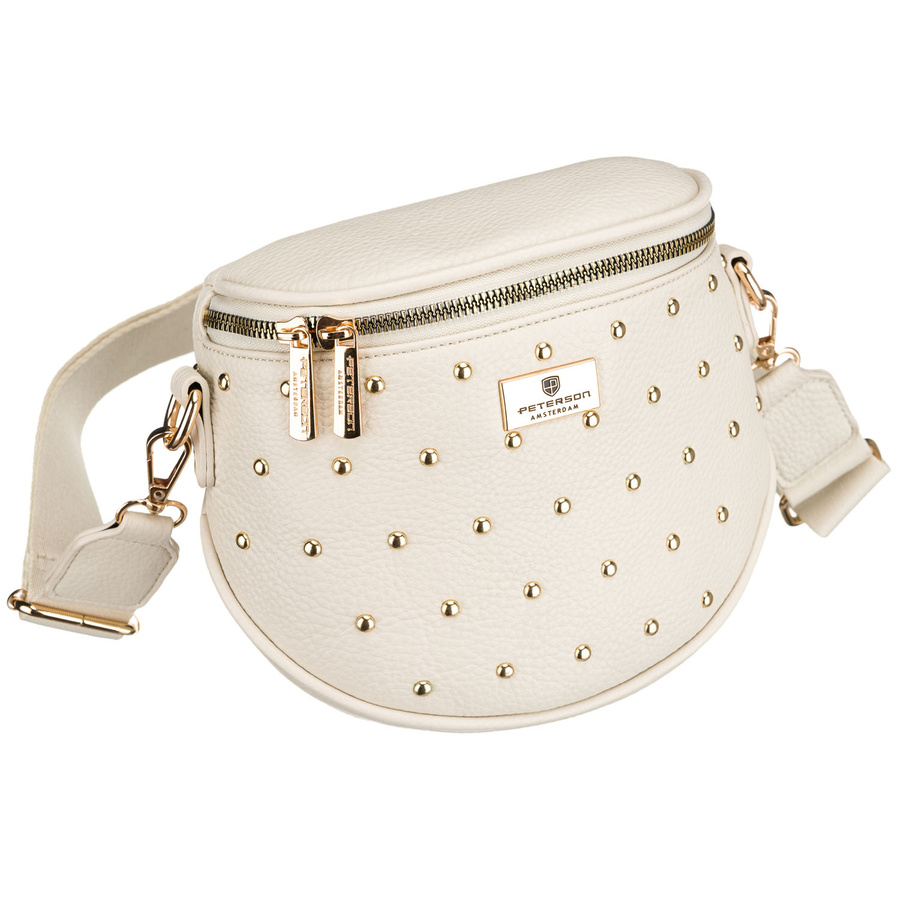 Svetlobéžová dámska ľadvinka z ekologickej kože so zdobením cvokmi