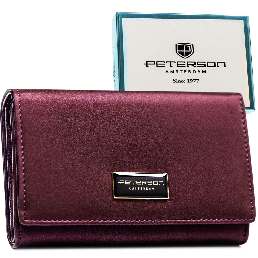 Veľká fialová dámska peňaženka z kože s RFID ochranou a dvojitým mincovníkom - Peterson