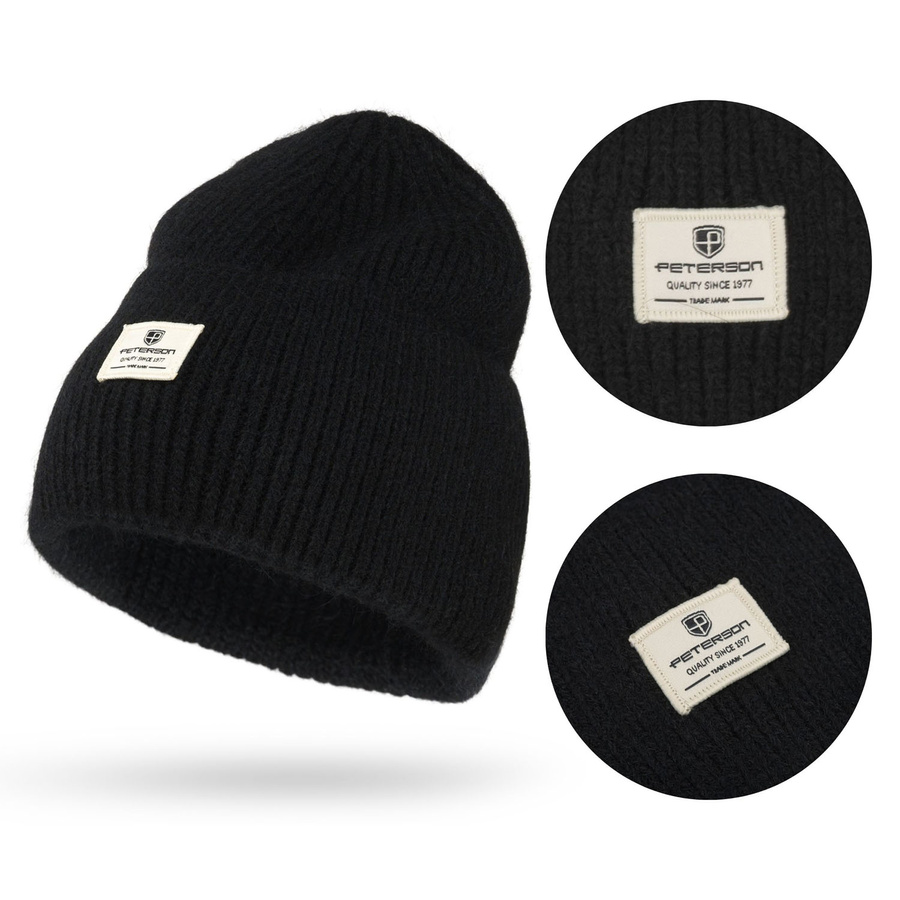 Zimowa czapka damska beanie w czarnym kolorze - Peterson