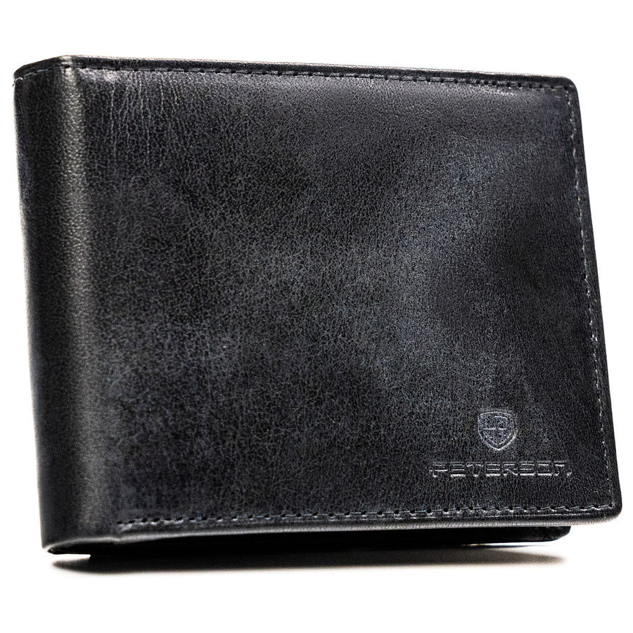 Duży portfel męski ze skóry naturalnej w czarnym kolorze wyposażony w system RFID - Peterson