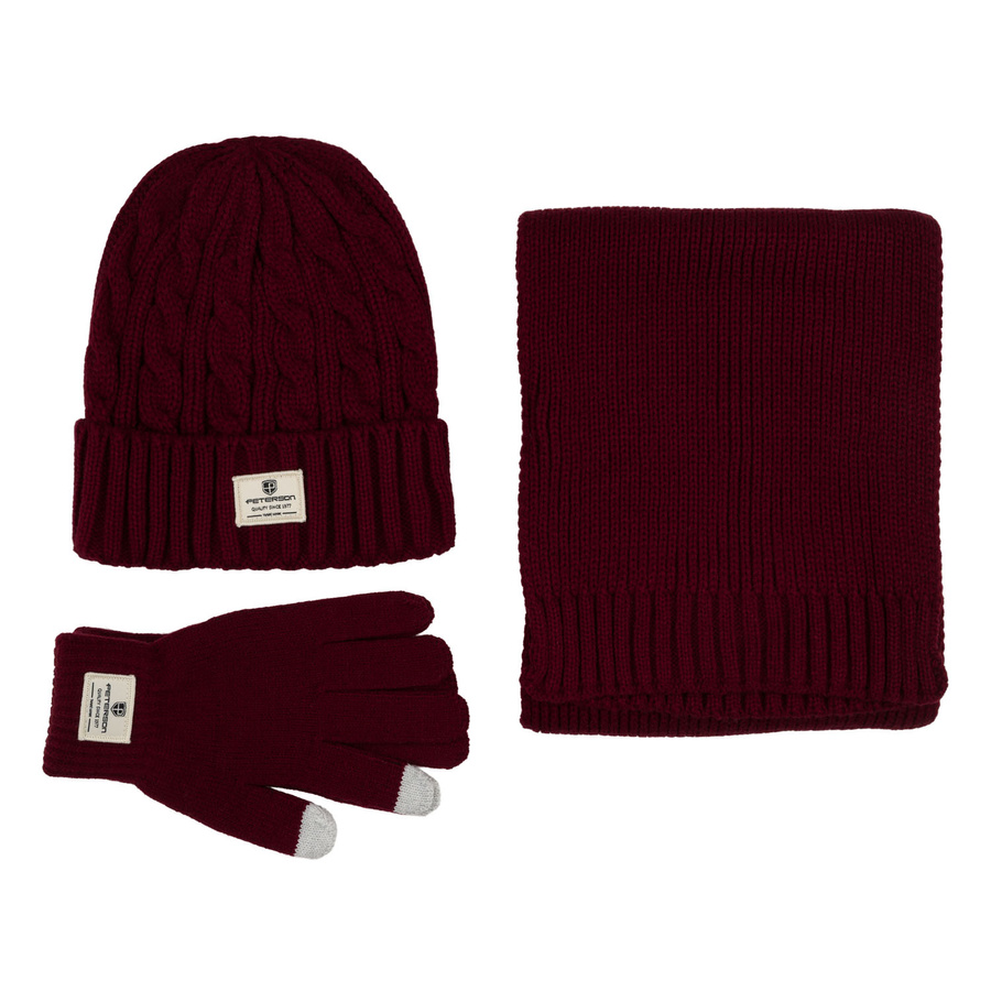 Bordová zimná súprava – čiapka, rukavice a šál