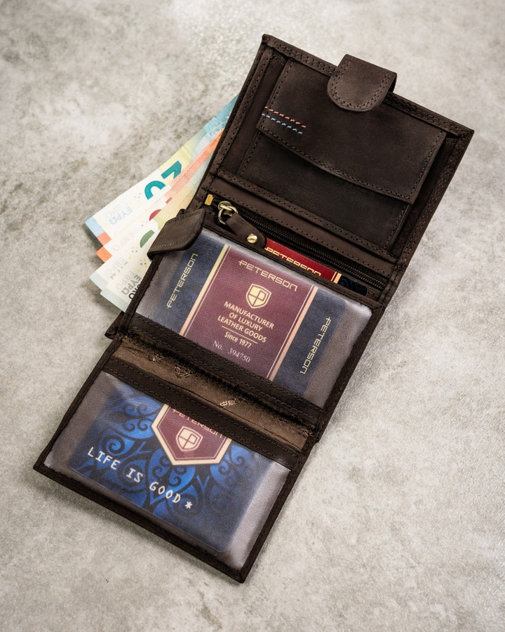 Leather wallet+key ring set PETERSON PTN SET-M-1542L-CHM