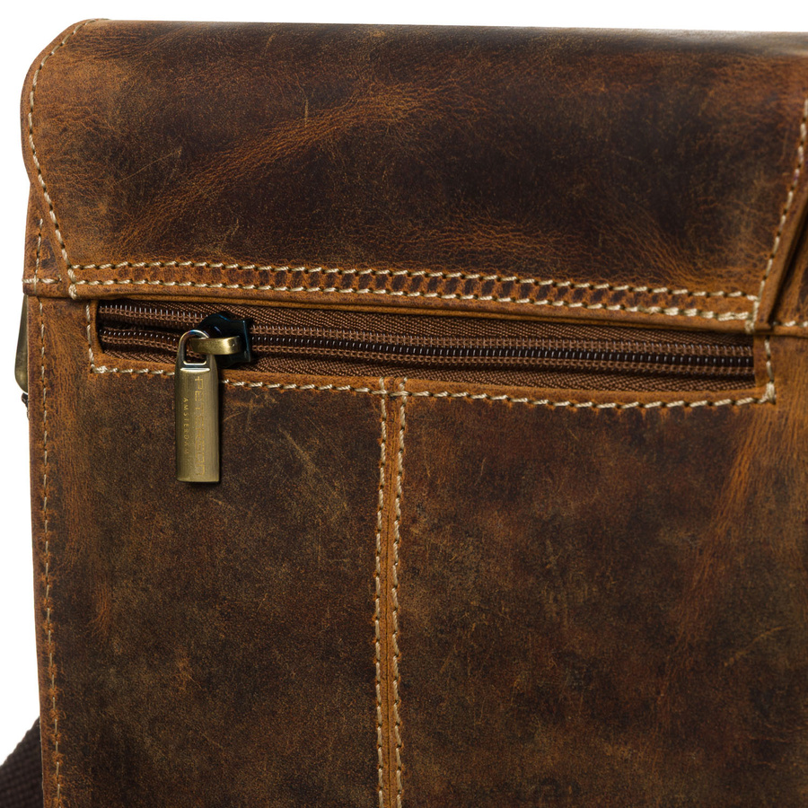 Elegancka, brązowa listonoszka męska ze skóry naturalnej, jednokomorowa - Peterson