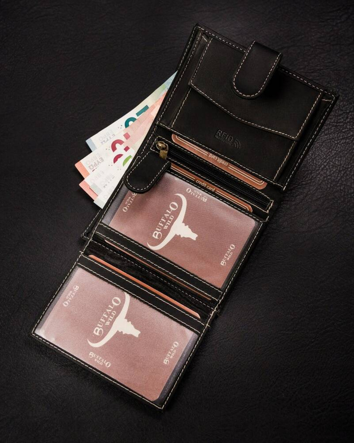 Leather wallet RFID BUFFALO WILD MR-04L-BAW-BL
