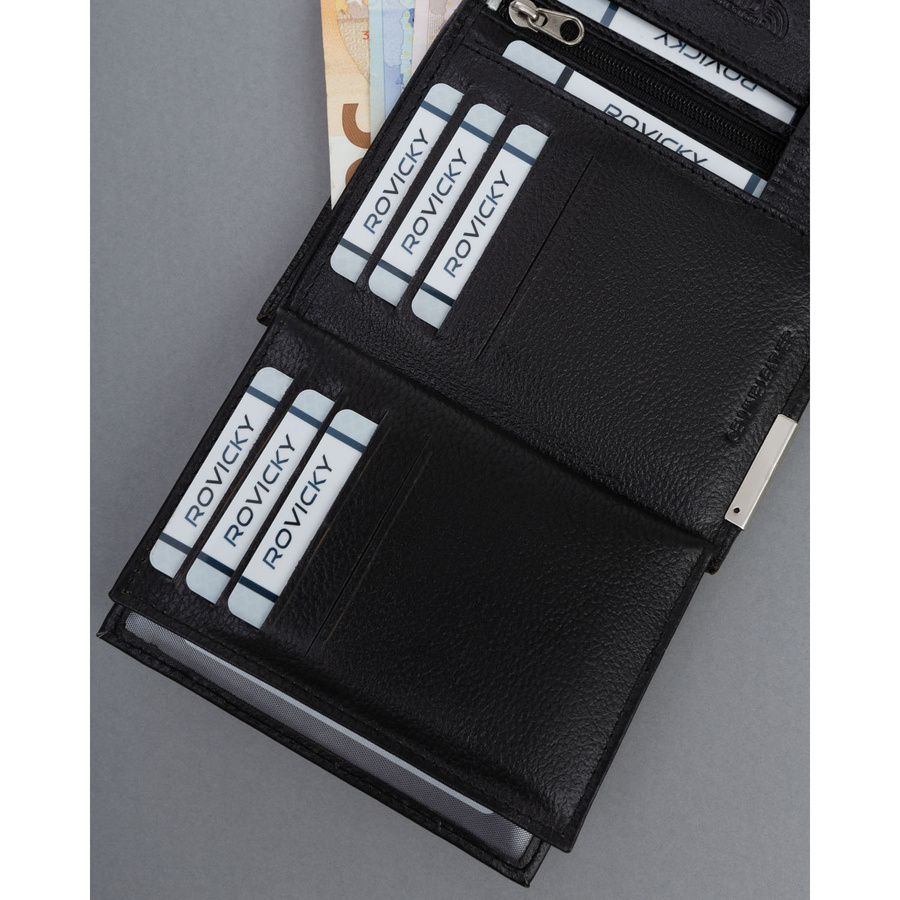 Duży, skórzany portfel męski w czarnym kolorze zamykany zatrzaskiem - 4U Cavaldi