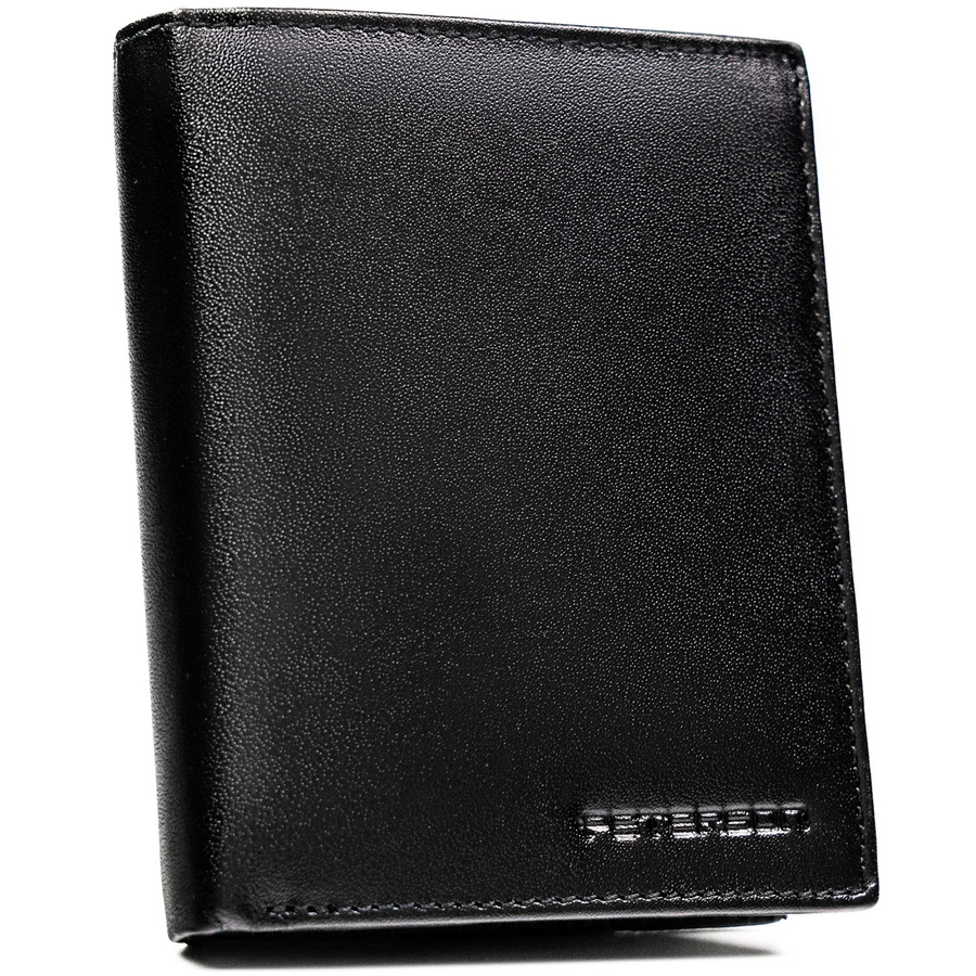 Portfel męski ze skóry naturalnej w czarnym kolorze z systemem RFID i w zestawie z brelokiem - Peterson