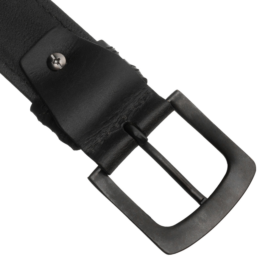 Skórzany, czarny pasek męski z klasyczną klamrą - Peterson