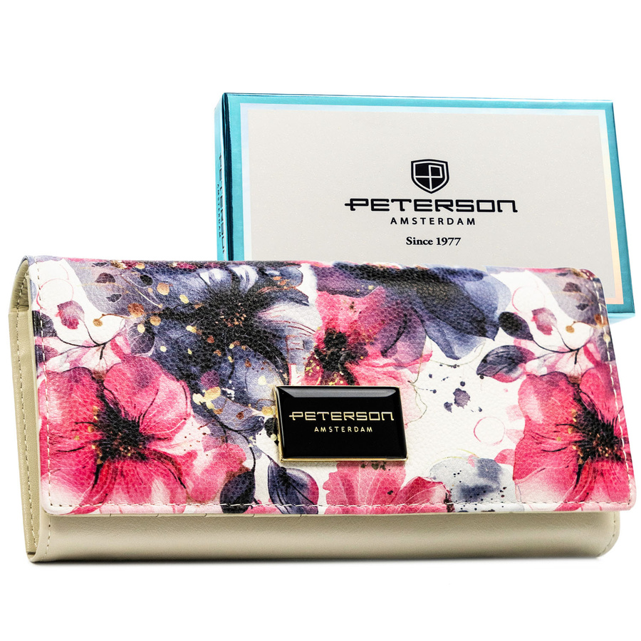 Veľká dámska peňaženka s kvetinovým motívom z kože a RFID ochranou - Peterson