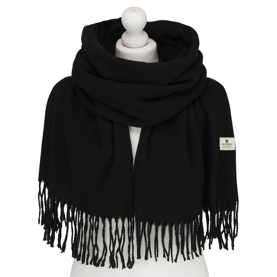 Dámsky čierny obojstranný šál so strapcami