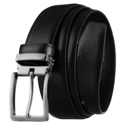 Szeroki, czarny pasek męski ze skóry ekologicznej ze srebrną, klasyczną klamrą