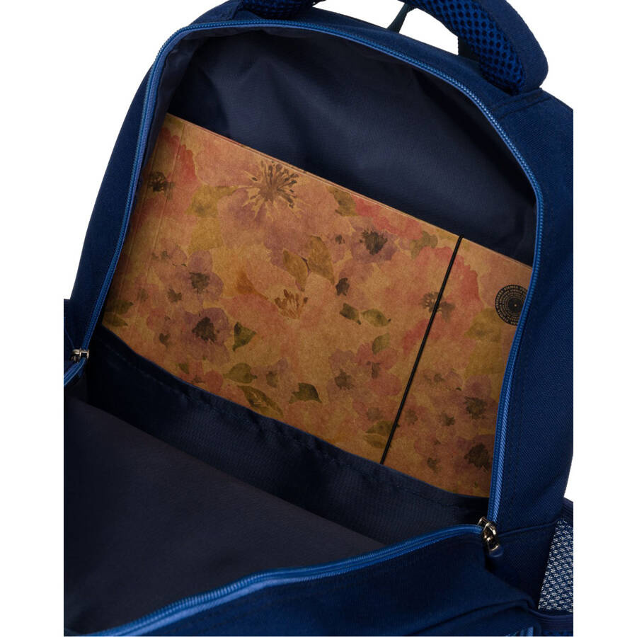 Dwukomorowy, granatowy plecak miejski z zewnętrznymi kieszeniami - Peterson