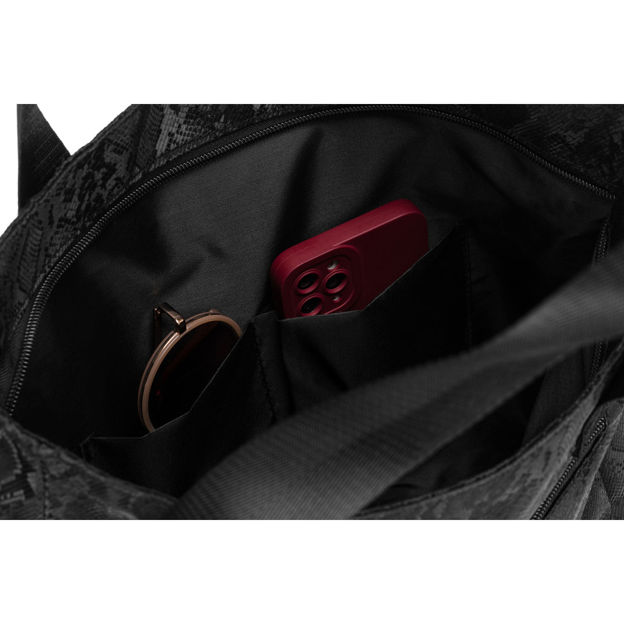 Czarny shopper damski z poliestru zawieszony na wygodnych uchwytach - Rovicky