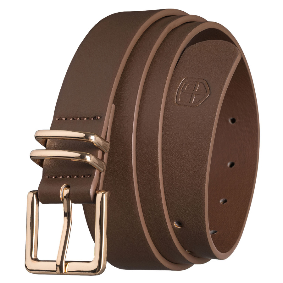 Úzky dámsky opasok z ekologickej kože v khaki farbe so zlatou prackou