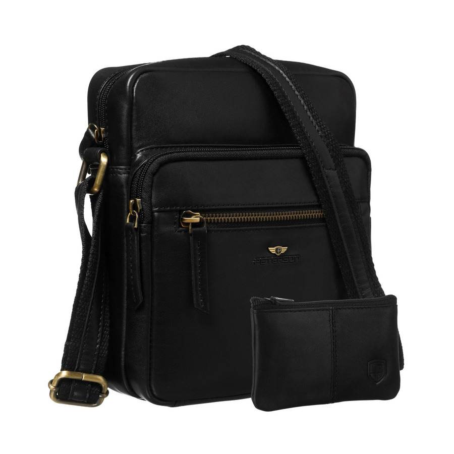 Pánska čierna kožená crossbody taška – mestská elegancia s viacerými zipsovými vreckami