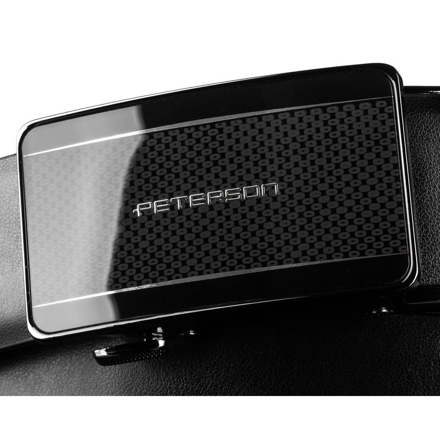 Czarny pasek męski z automatyczną klamrą wykonany ze skóry naturalnej - Peterson