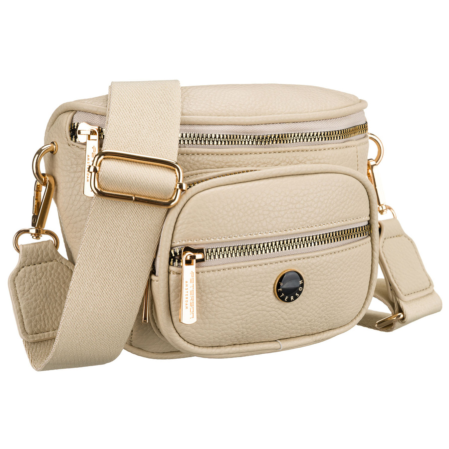 Saszetka damska w beżowym kolorze wykonana ze skóry ekologicznej, zamykana suwakiem - Peterson