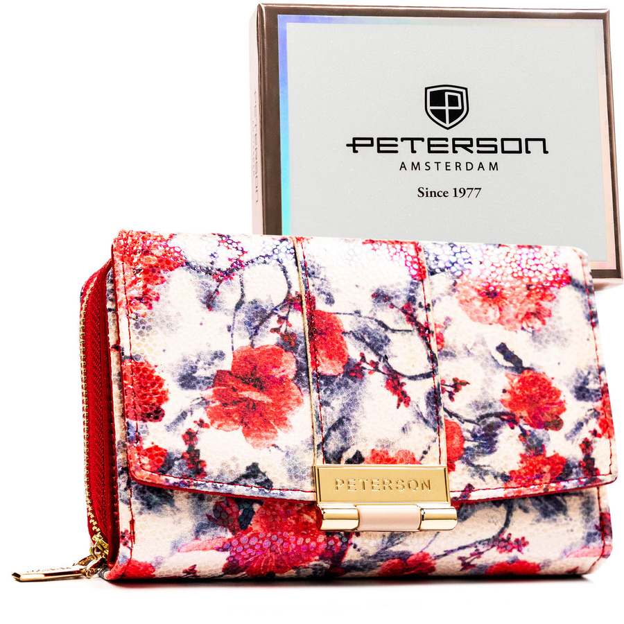 Dámska viacfarebná peňaženka z ekologickej kože s kvetinovým vzorom