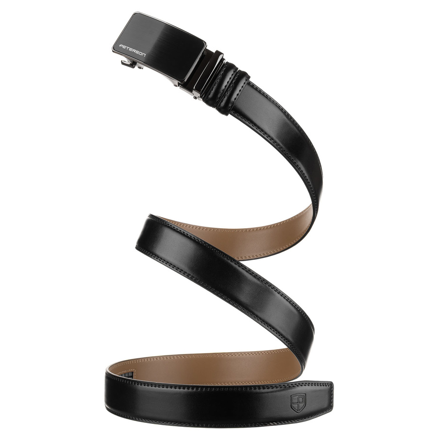 Pasek męski z automatyczną klamrą wykonany ze skóry naturalnej w czarnym kolorze - Peterson