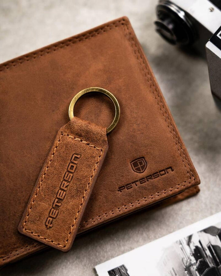 Leather wallet & key ring set PETERSON PTN SET-M-N994-CHM