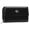 Modny, skórzany portfel damski na zatrzask w czarnym kolorze - Rovicky