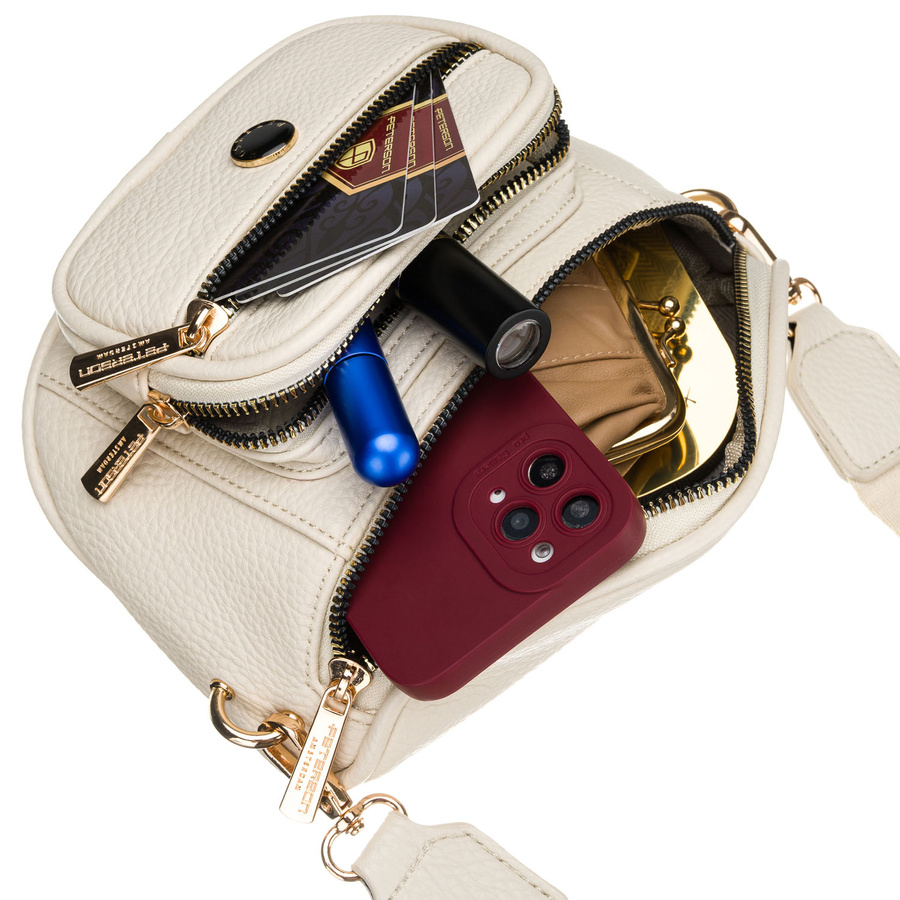 Saszetka damska wykonana ze skóry ekologicznej w jasnobeżowym kolorze - Peterson