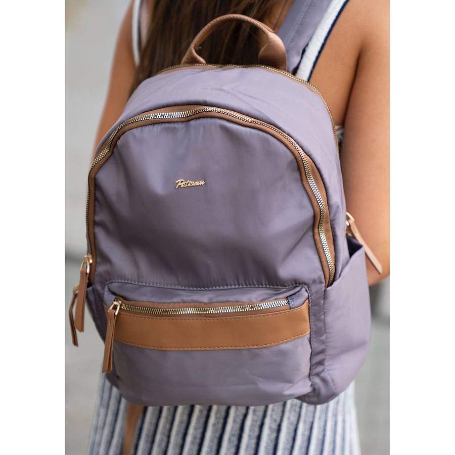 Szary, miejski plecak damski z poliestru zamykany suwakami - Peterson