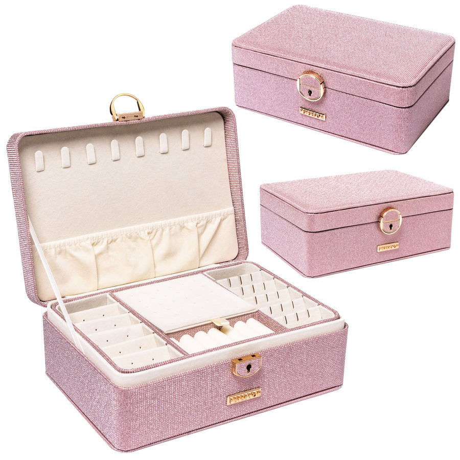 Elegantná ružová šperkovnica s kľúčikom a uzatváraním - Peterson