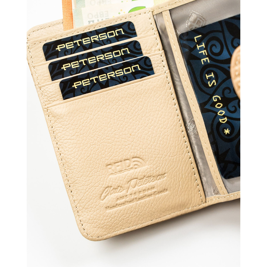 Portfel z ozdobną plecionką w beżowym kolorze, wykonany ze skóry naturalnej i ekologicznej - Peterson