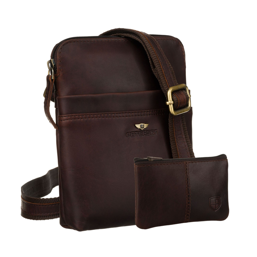 Hnedá pánska kožená crossbody taška Peterson + puzdro na kľúče