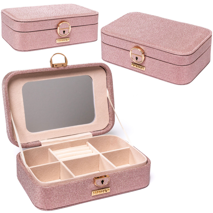 Priestranná elegantná ružová šperkovnica s kľúčikom - Peterson