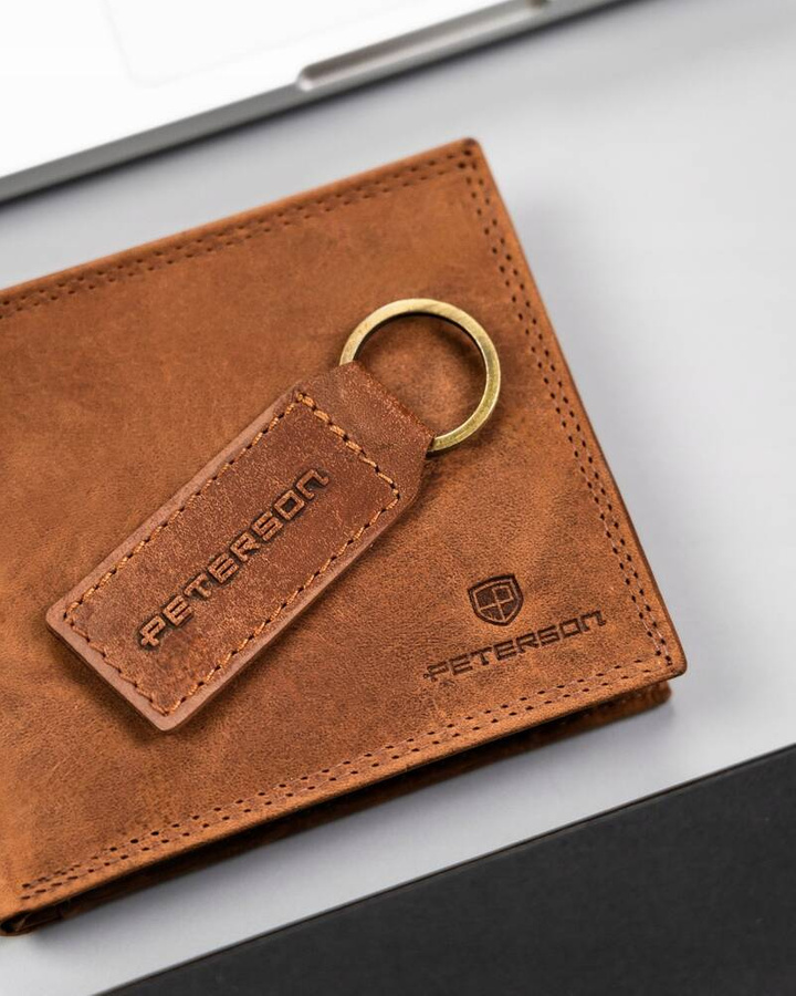 Leather wallet+key ring PETERSON PTN SET-M-N992-CHM