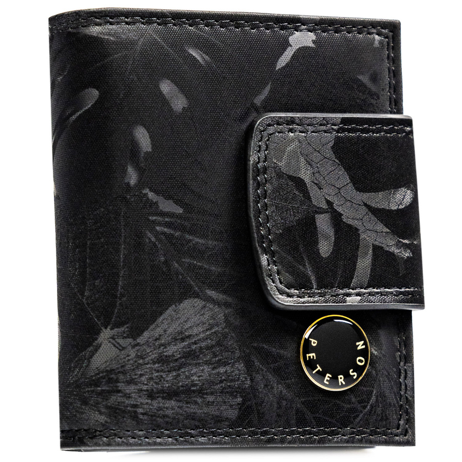 Mały portfel damski w czarnym kolorze zamykany na bigiel i zatrzask - Peterson