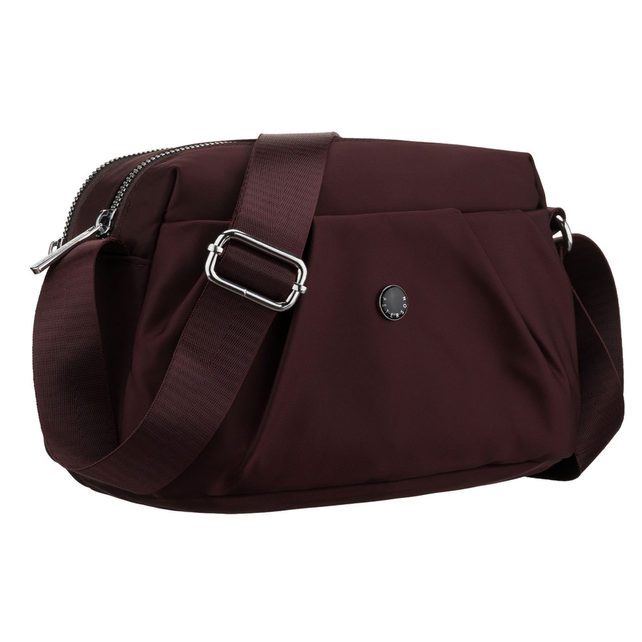 Dámska bordová crossbody kabelka z polyesteru so širokým popruhom, dvojkomorová