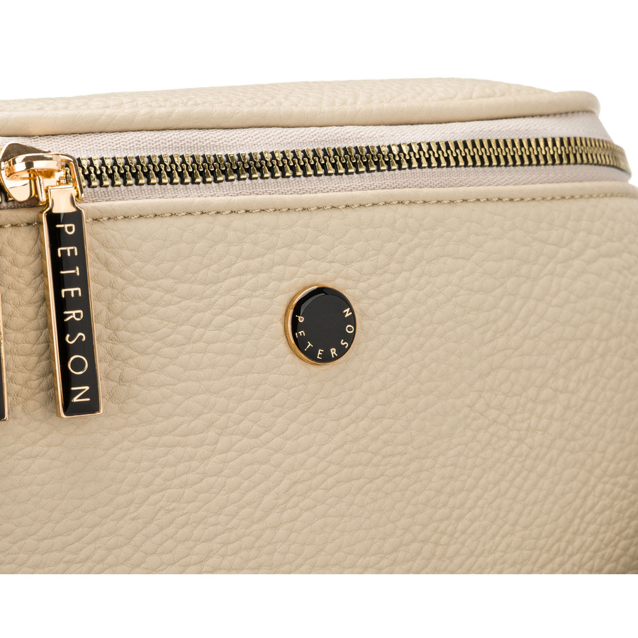 Beżowa, praktyczna, miejska nerka damska ze skóry ekologicznej, jednokomorowa - Peterson