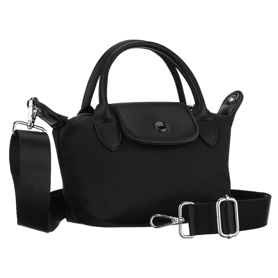 Dámska čierna crossbody kabelka z polyesteru so širokým popruhom