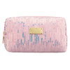 Różowa kosmetyczka z poliestru ozdobiona cekinami, jednokomorowa - Peterson