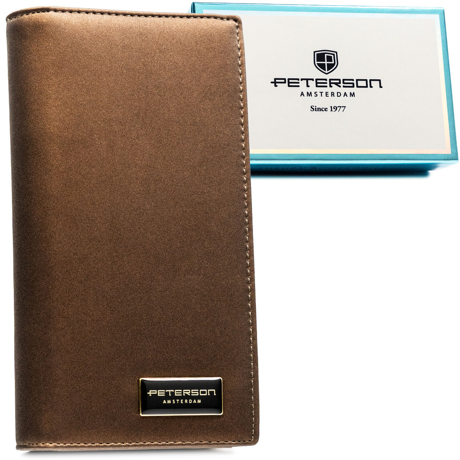 Hnedá dámska peňaženka z prírodnej a ekologickej kože s RFID ochranou, zapínanie na zips a magnet - Peterson