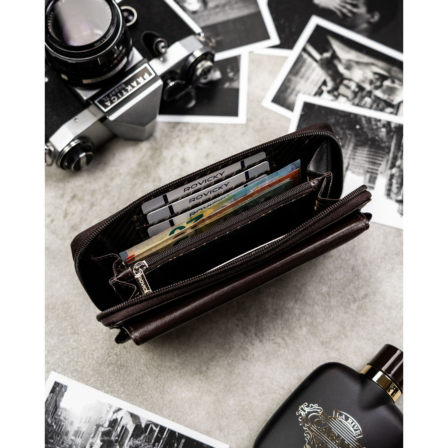 Skórzana, brązowa saszetka męska z systemem RFID - Rovicky