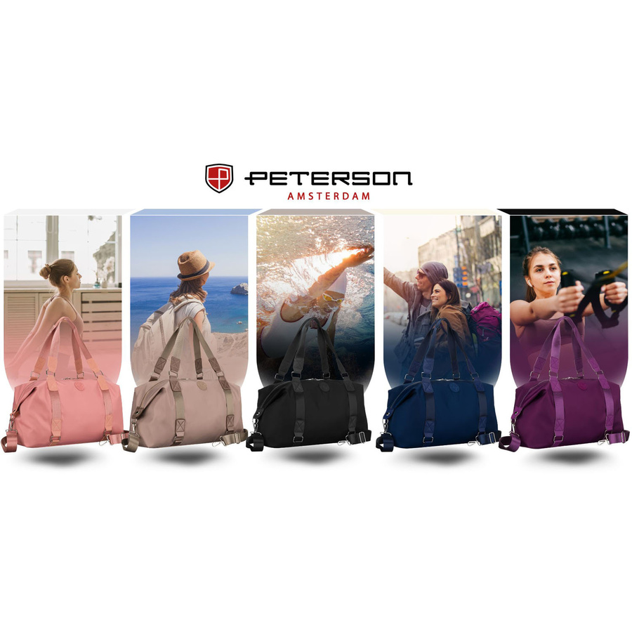 Brązowa torba treningowa z poliestru, jednokomorowa i zamykana suwakiem - Peterson