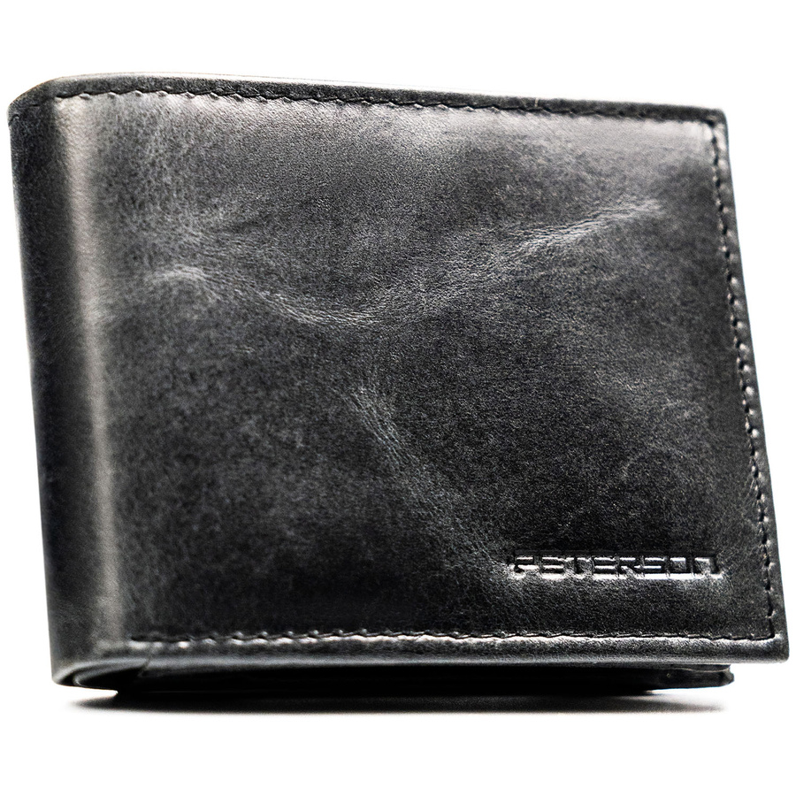 Czarny portfel męski ze skóry naturalnej bez zapięcia zewnętrznego - Peterson