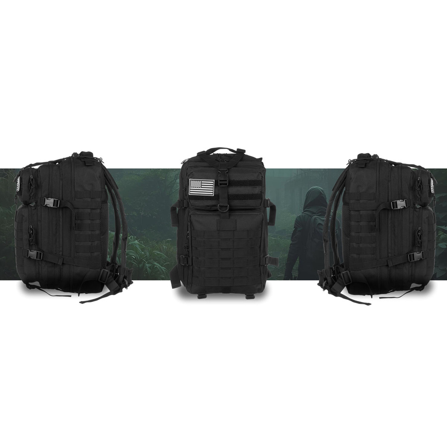 Duży, taktyczny plecak militarny z nylonu w czarnym kolorze - Peterson