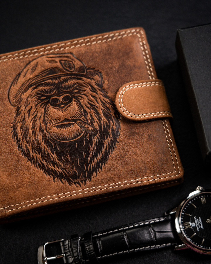 Leather wallet RFID ALWAYS WILD N992-CHM-BEAR-2 COGNAC