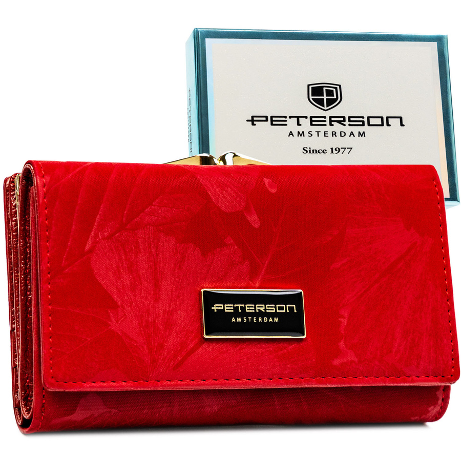 Červená dámska kožená peňaženka – horizontálny formát, RFID ochrana, 14 priehradiek na karty